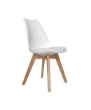 Silla de Polipropileno Acolchada en Polipiel Blanca con Patas de Madera Natural