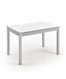 Mesa de Cocina Fija de Madera y Metal con Tapa de Cristal Blanco