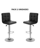 Pack de 2 Taburetes Altos de Cocina Cromados con Asiento Tapizado en Polipiel - Blanco y Negro