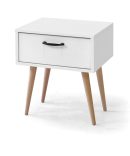 Mesita de Noche Moderna con 1 Cajón y Patas de Haya