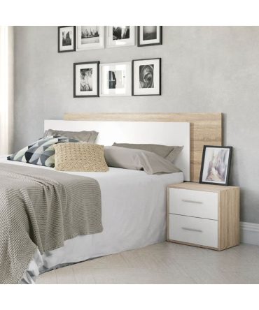 Dormitorio Moderno con Cabezal y 2 Mesitas en Cambrian-Blanco