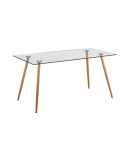 Mesa de Comedor Fija con Tapa de Cristal Templado y Patas de Madera – Color Haya