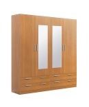 Armario Ropero de 4 Puertas con Lunas y Cajones en Cerezo