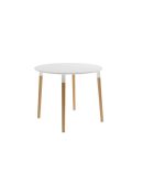 Mesa de comedor redonda fija con patas de madera y sobre de MDF lacado