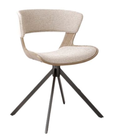 Silla de Madera Tapizada con Patas Metálicas Fijas – Roble Natural, Decapé o Negro