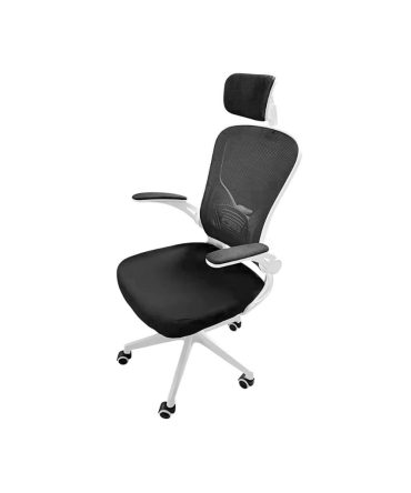 Sillón de Oficina con Reposacabezas y Tejidos 3D - Estructura Blanca y Asiento Negro