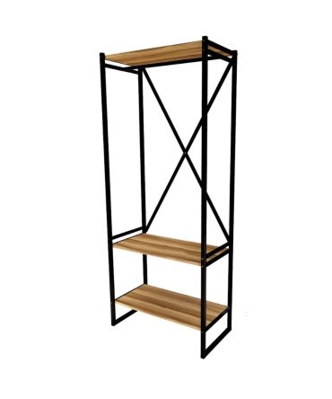Armario Vestidor de Estructura Metálica con Estantes de Madera en Safir-Negro