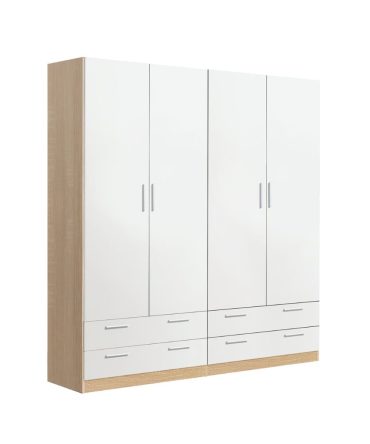 Armario Ropero de 4 Puertas y 4 Cajones en Color Madera Melaminada