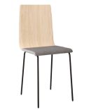 Silla con Respaldo de Tablero Contrachapado y Asiento Tapizado - Patas Metálicas Negras