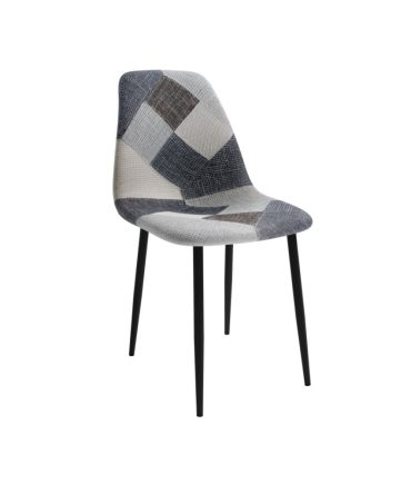 Silla Tapizada Tipo Patchwork con Patas Metálicas Negras