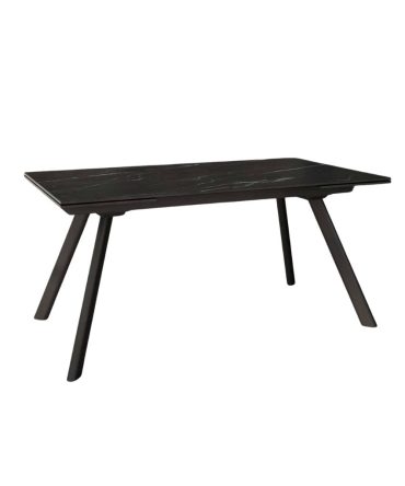 Mesa de comedor extensible con estructura metálica en marfil o negra y sobre porcelánico de 12 mm en acabado piedra