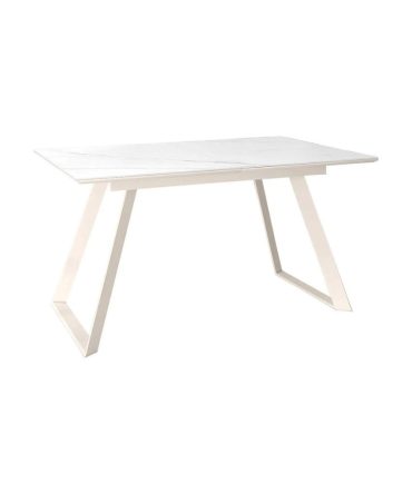 Mesa de comedor extensible con estructura metálica marfil o negra sobre porcelánico de 6 mm en acabado piedra