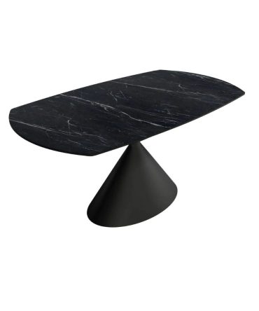 Mesa de comedor extensible con estructura metálica en marfil o negra y sobre porcelánico de 12 mm en acabado piedras – Medidas 160(240)x90x75 cm