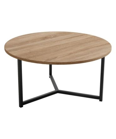 Mesa de Centro Redonda 80x40 cm con Estructura Metálica – 6 Colores, Acabado Melamina