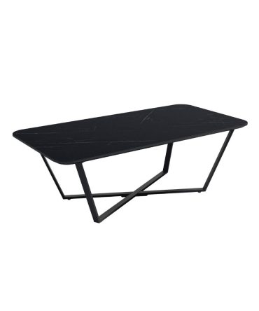 Mesa de Centro Rectangular 60x120 cm con Pata Metálica Negra y Sobre MDF Diseño Piedras