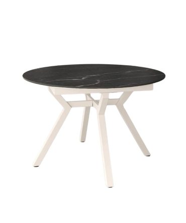 Mesa de Comedor Extensible con Estructura Metálica Marfil y Sobre MDF + Porcelánico – 2 Medidas, 4 Acabados Piedra