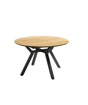 Mesa de comedor extensible con estructura metálica negra y sobre en MDF biselado de 25 mm en acabado diseño maderas (varios tonos)