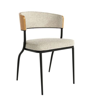 Silla Tapizada con Respaldo de Madera y Patas Metálicas - Roble Natural o Negro