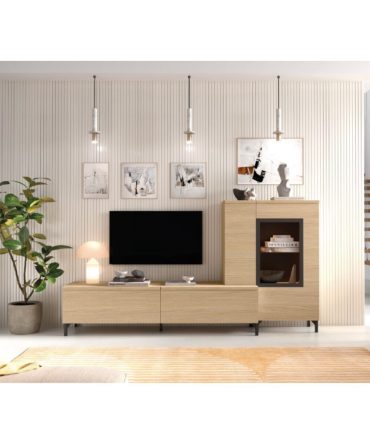 Composición de Comedor Moderna en Nuez y Ébano con Muebles Bajos y Patas en Negro